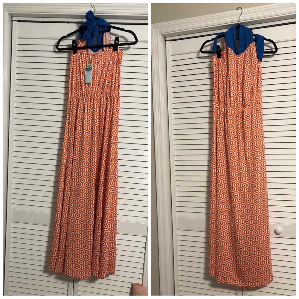 Blue and orange 3 way tie maxi dress size M NWT